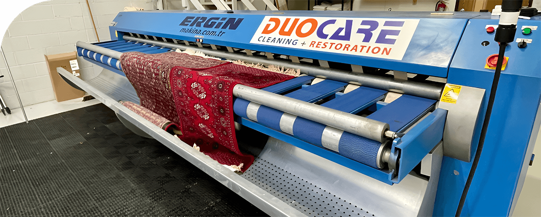 Onsite rug cleaning machine at Duo Care facility.